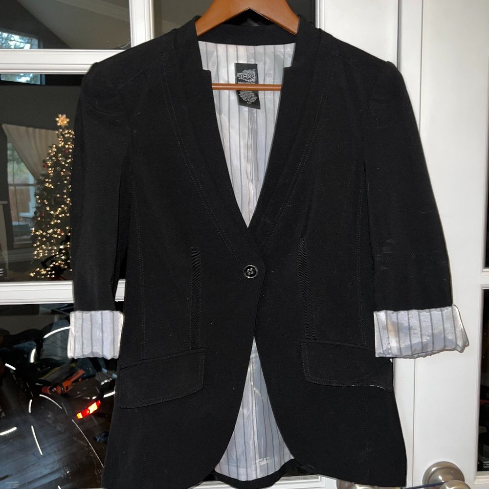 THX Thanx Collection Black Blazer White Stripe Cuff Interior Suit Jacket
